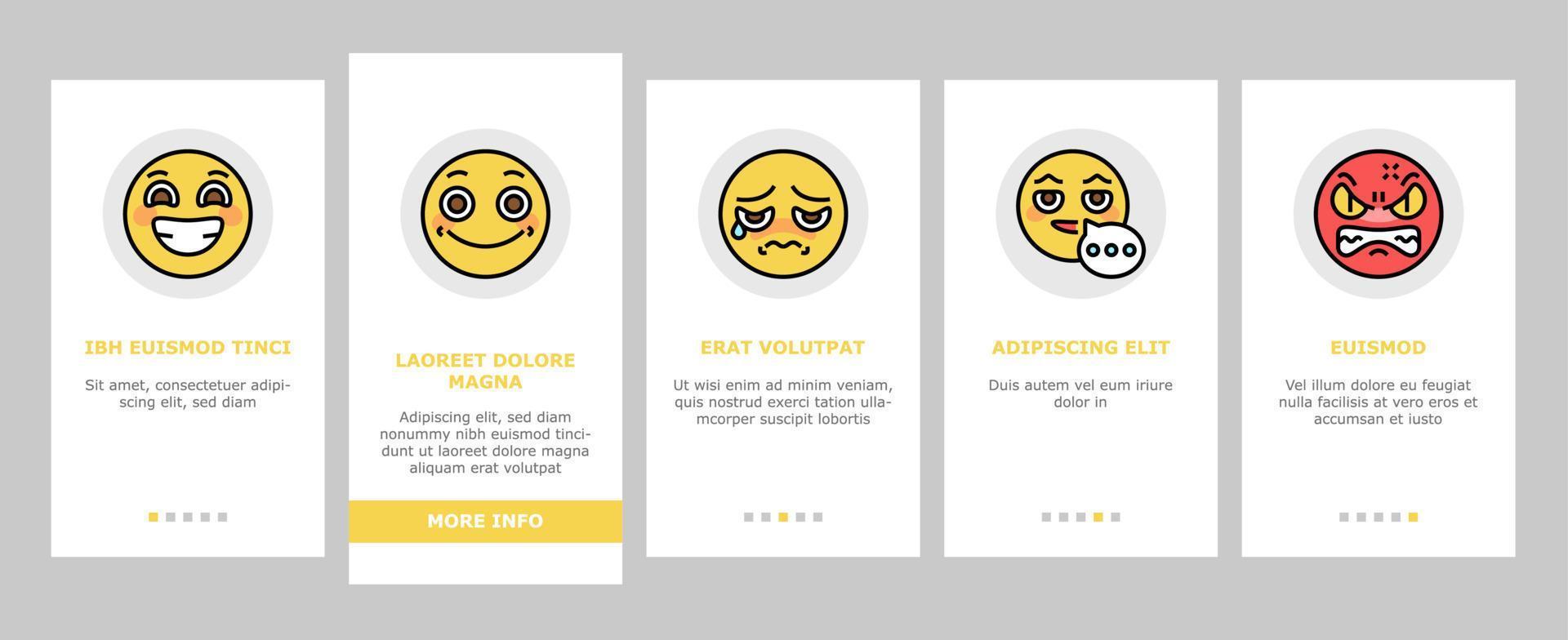 Emoji Emotional Funny Smile Face onboarding icons set vector