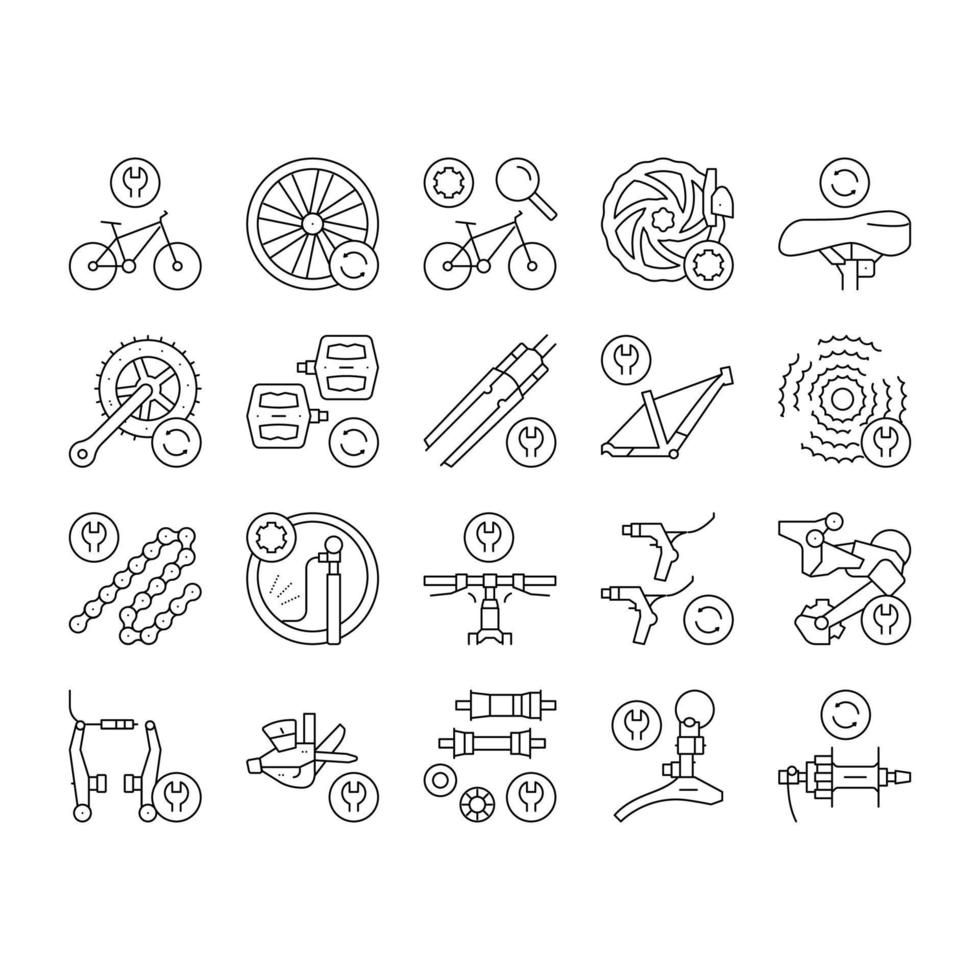 conjunto de iconos de colección de servicio de reparación de bicicletas vector