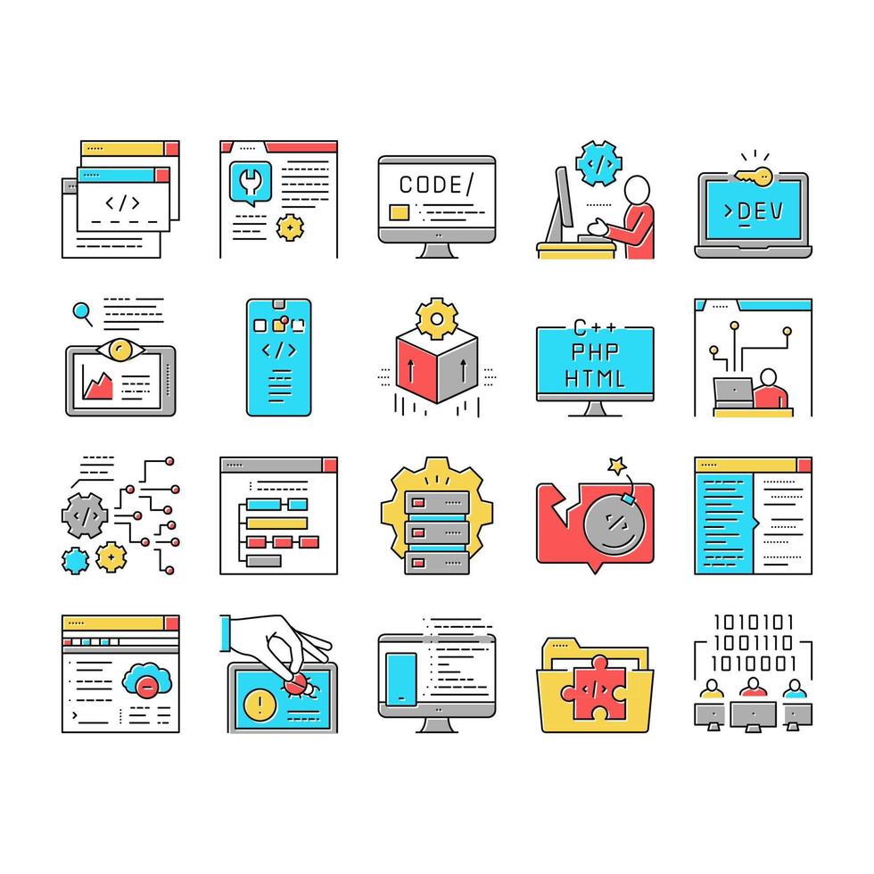 Dev Code Occupation Collection Icons Set Vector