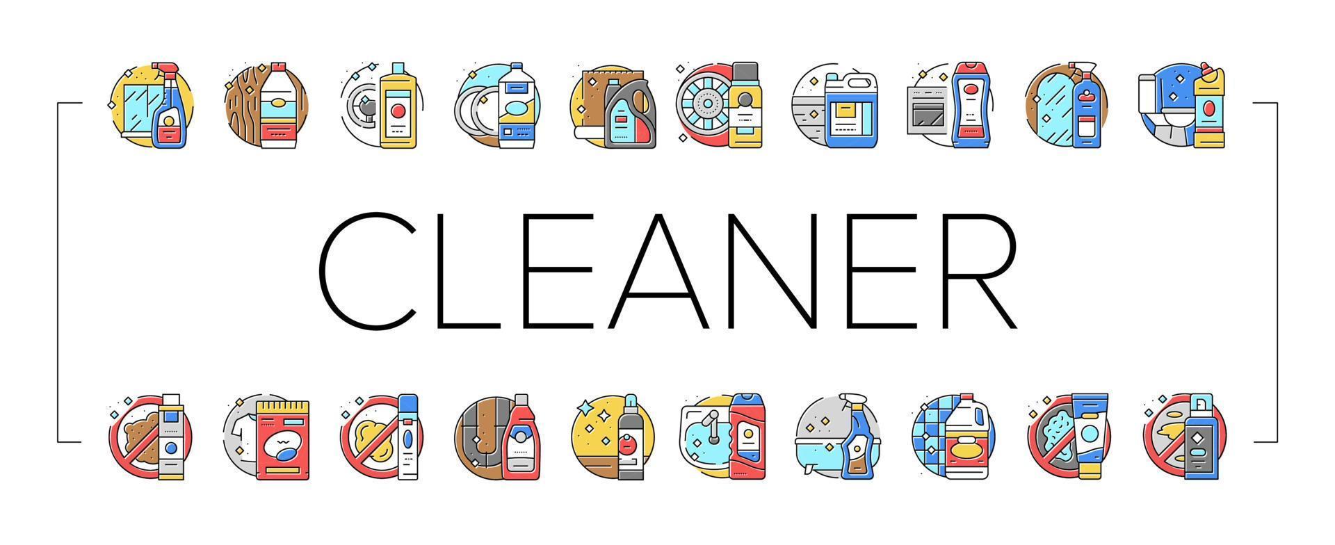 cleaner clean detergent wash hand icons set vector