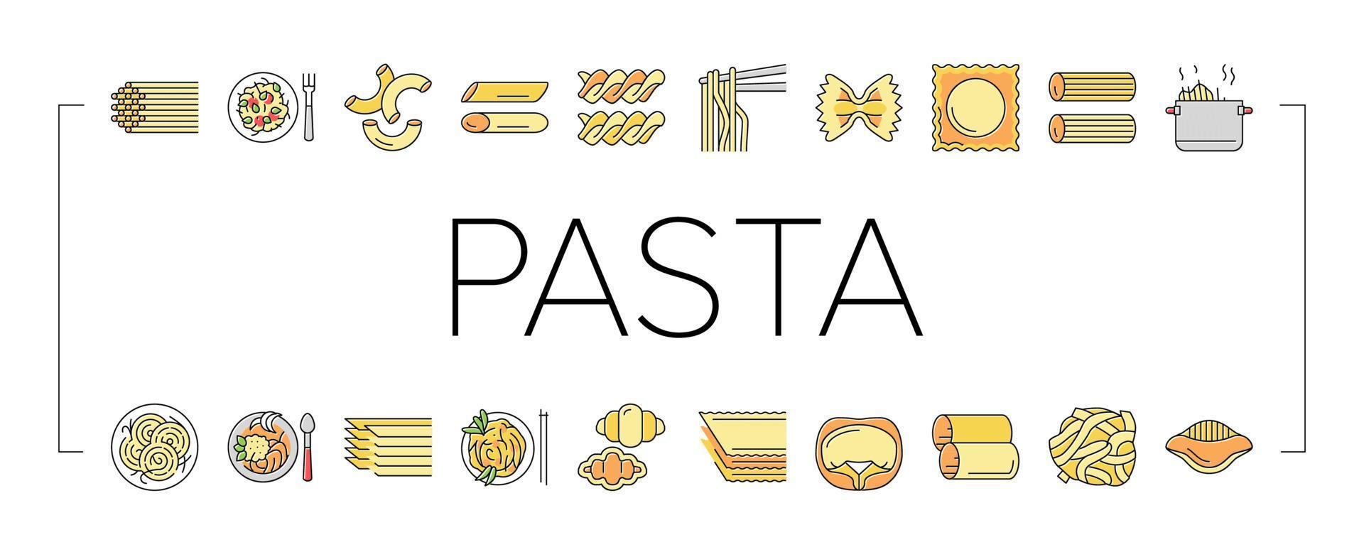 pasta deliciosa comida comida cocina iconos conjunto vector