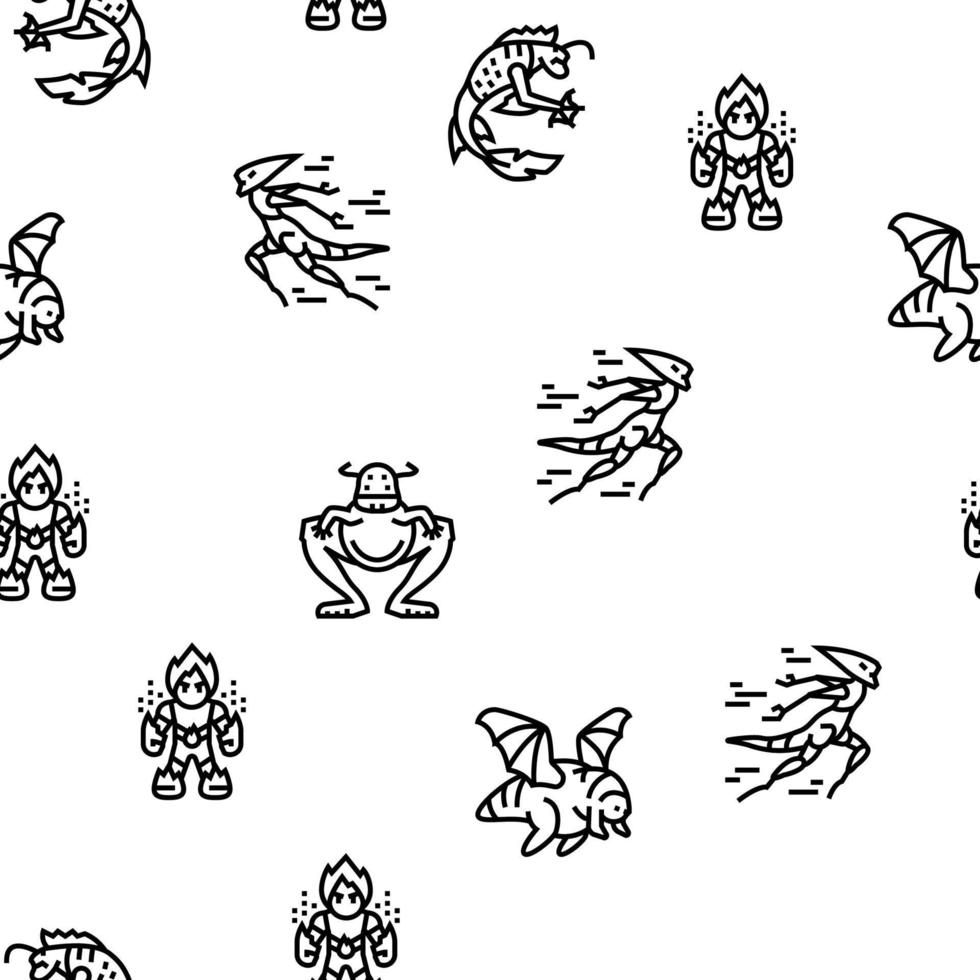 Monster Scary Fantasy Characters vector seamless pattern