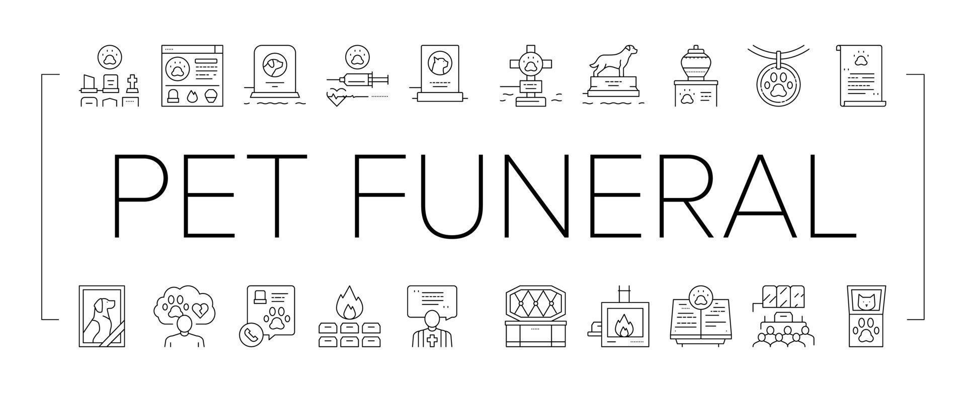 Pet Funeral Cemetery Collection Icons Set Vector