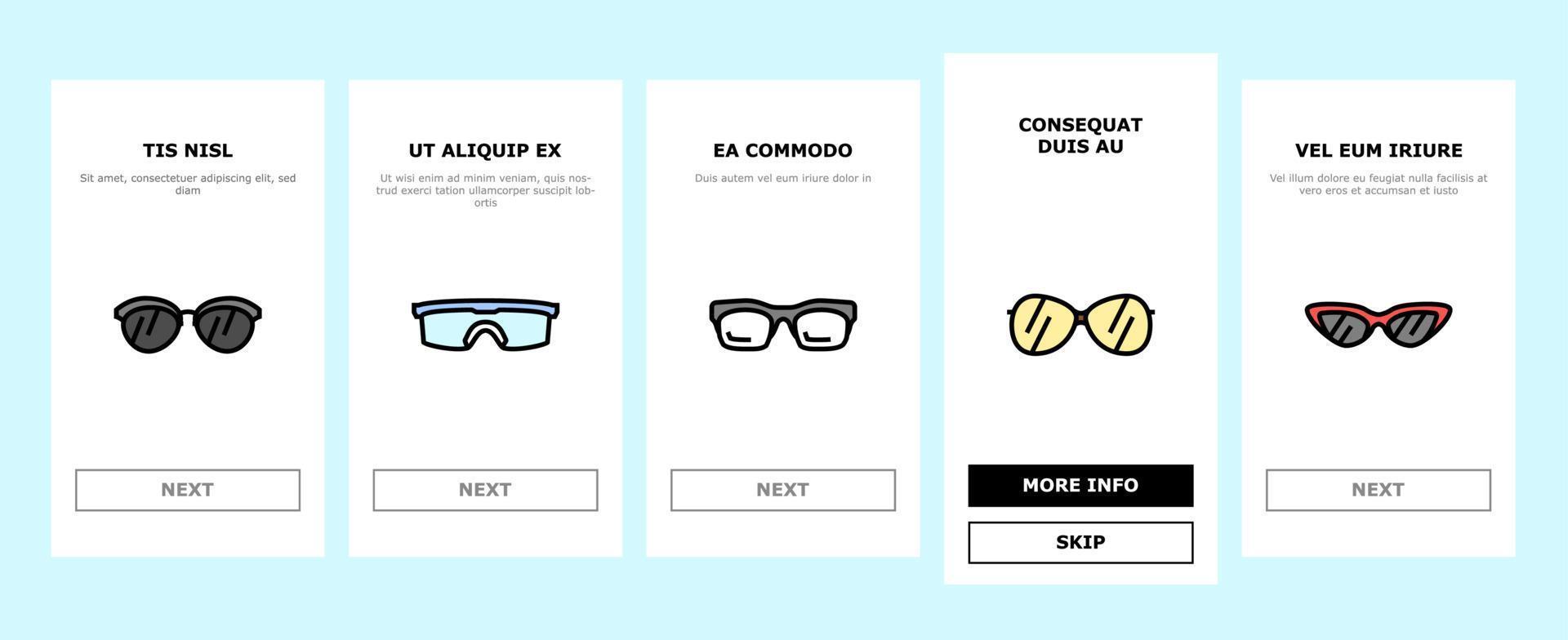 glasses optical style frame onboarding icons set vector