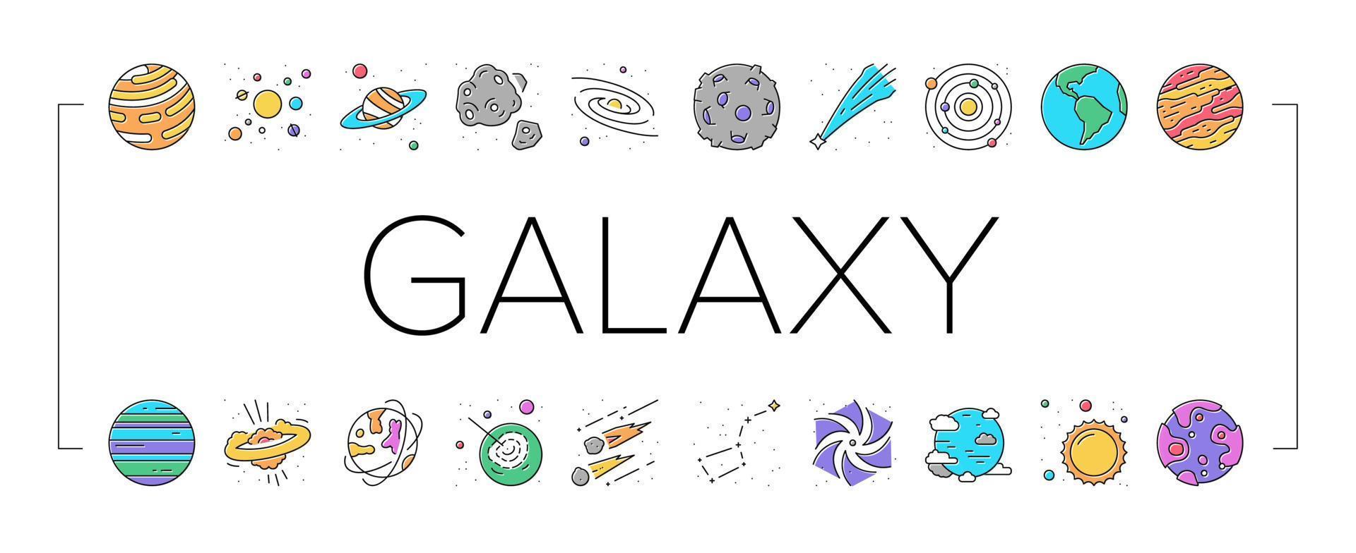 Galaxy System Space Collection Icons Set Vector