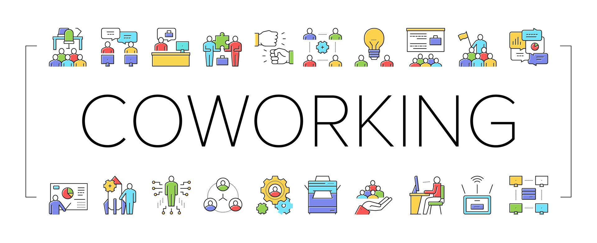 Coworking Service Collection Icons Set Vector