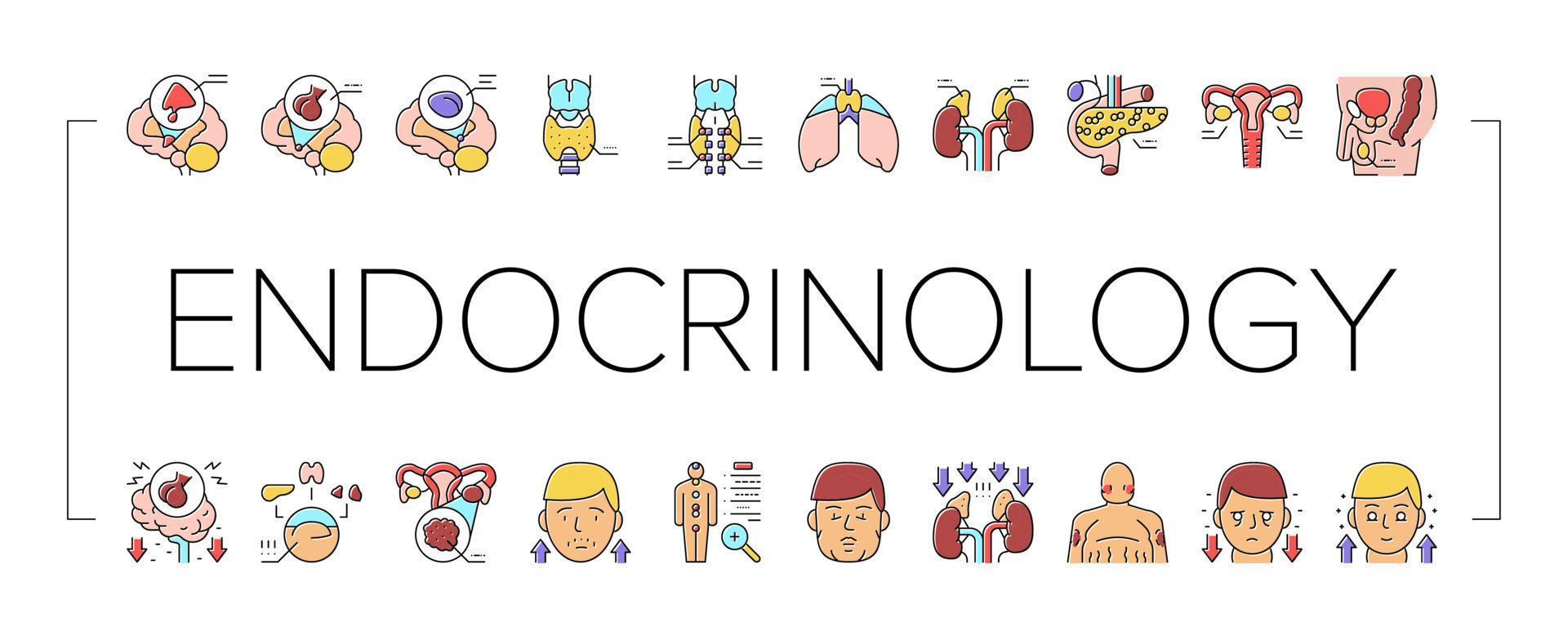 Endocrinology Medical Disease Icons Set Vector