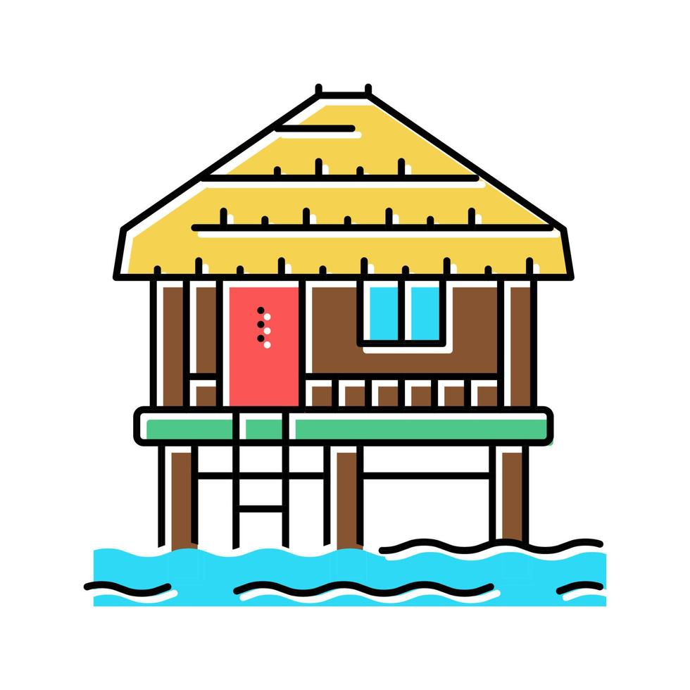 bungalow building on water color icon vector illustration