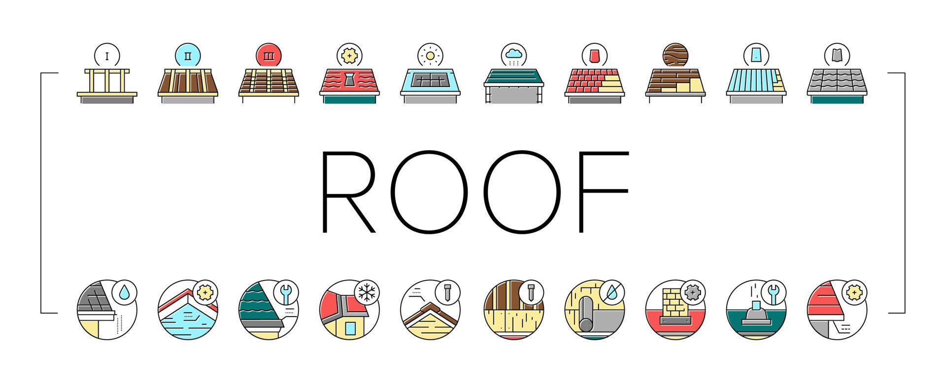 Roof Replacement Job Collection Icons Set Vector