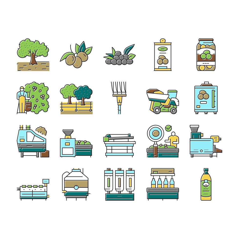 Olive Production And Harvesting Icons Set Vector