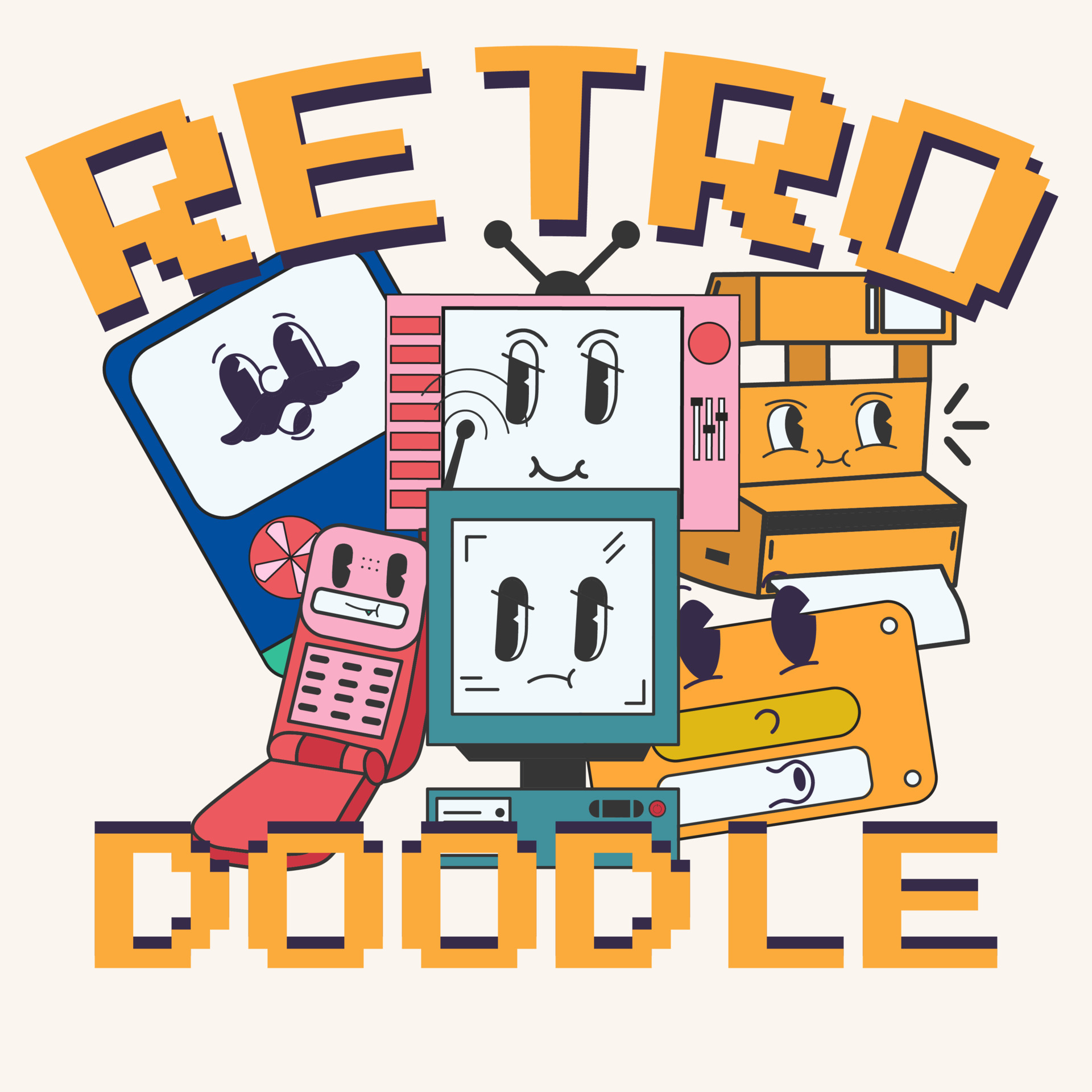 retro doodle flat design character 18993033 Vector Art at Vecteezy