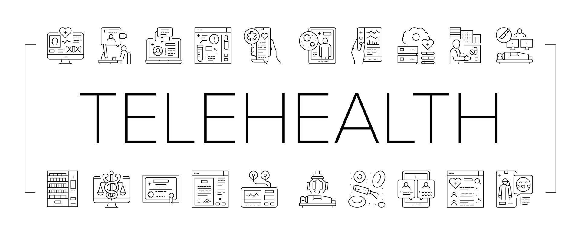 Telehealth Medicine Treatment Icons Set Vector