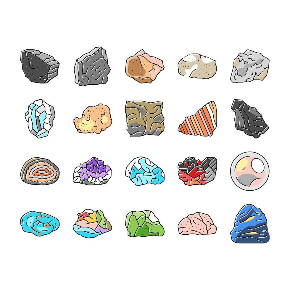 piedra roca textura naturaleza iconos conjunto vector