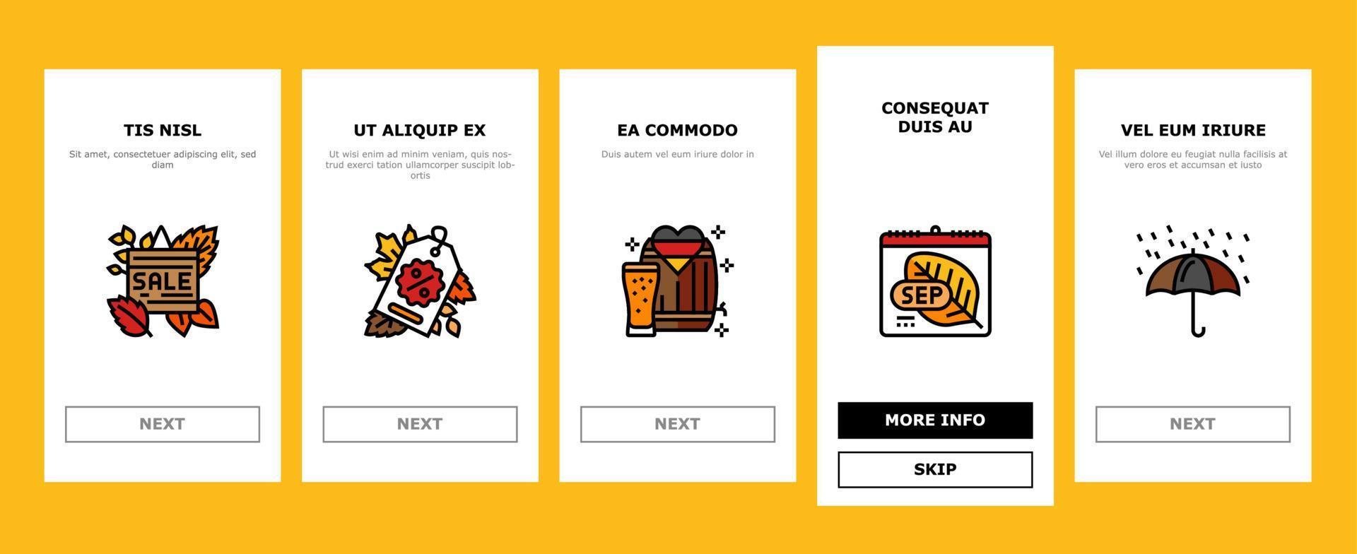 autumn fall leaf nature season onboarding icons set vector