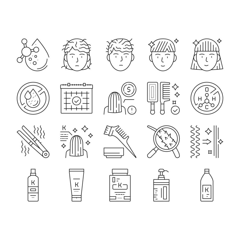 Keratin Hair Procedure Collection Icons Set Vector