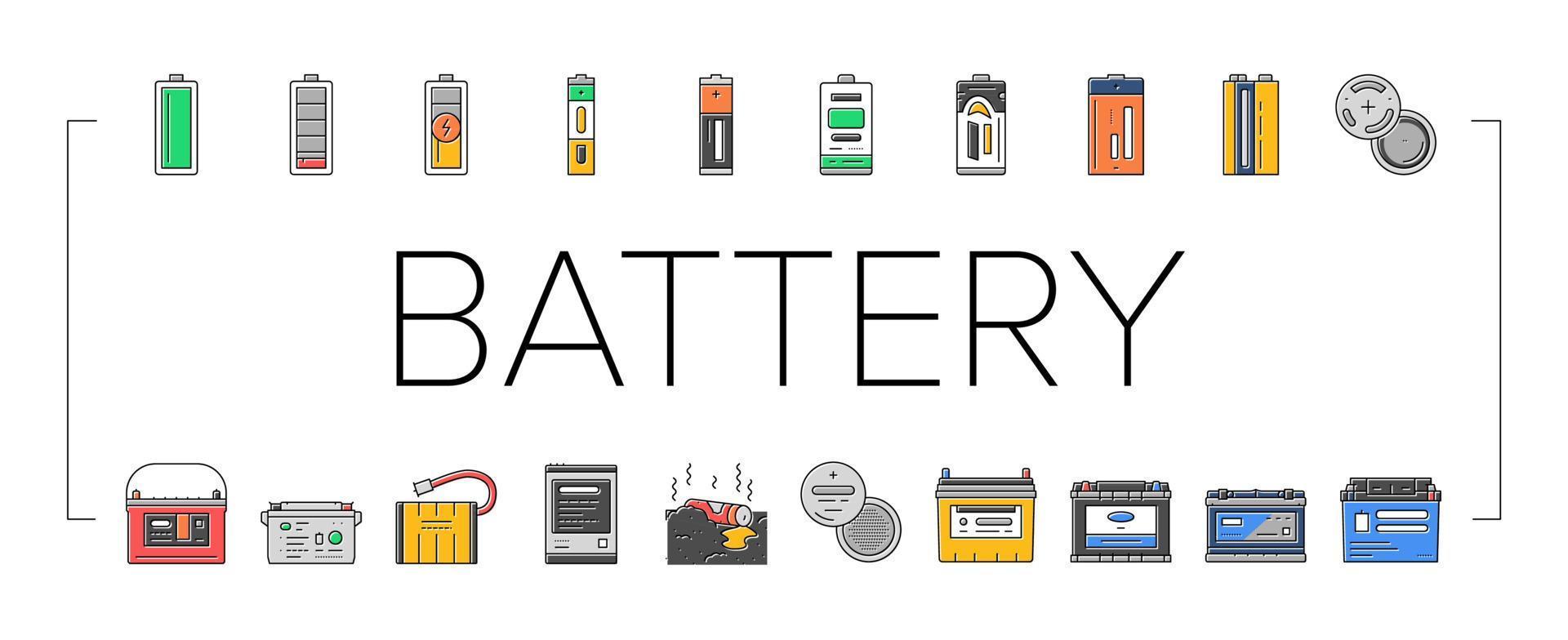 battery power energy electric car icons set vector