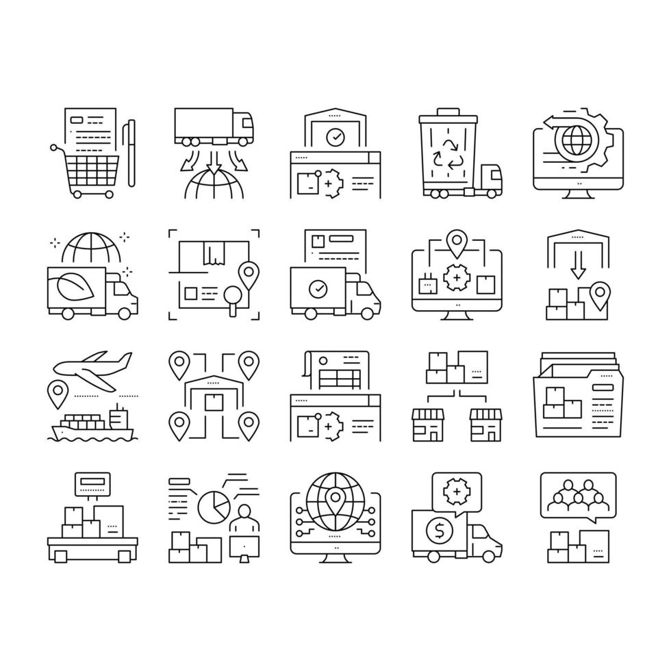 Logistics Business Collection Icons Set Vector Illustration