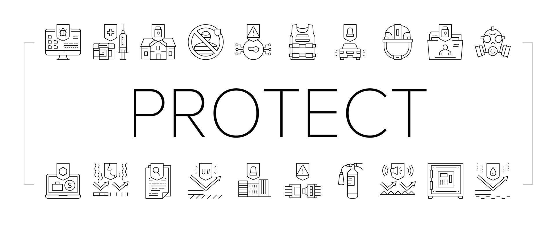 Protect Technology Collection Icons Set Vector Illustration