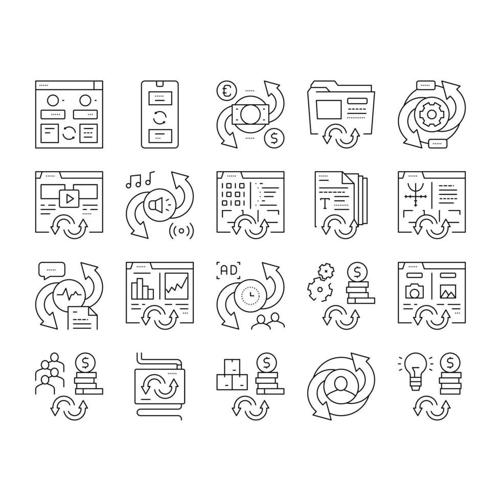 Converter Application Collection Icons Set Vector