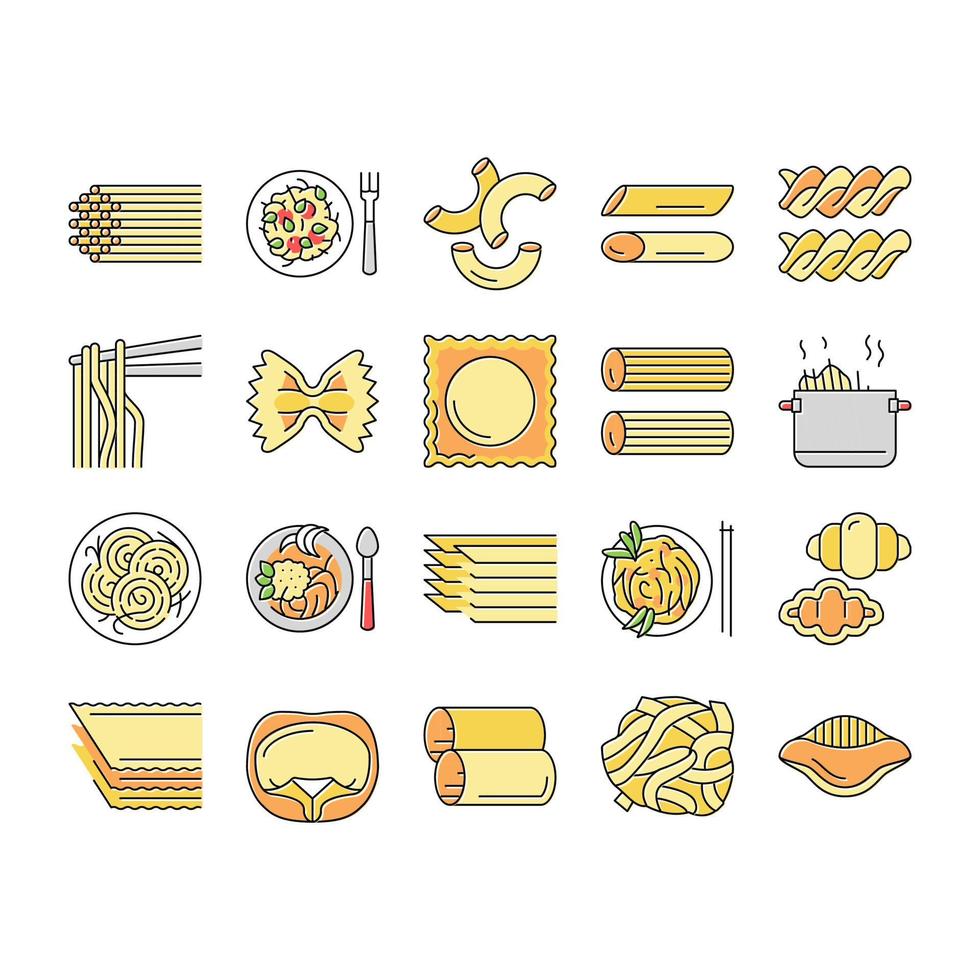 Pasta Delicious Food Meal Cooking Icons Set Vector