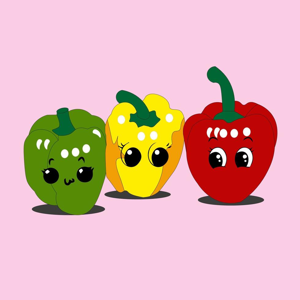 cartoon illustration of tricolor peppers vector