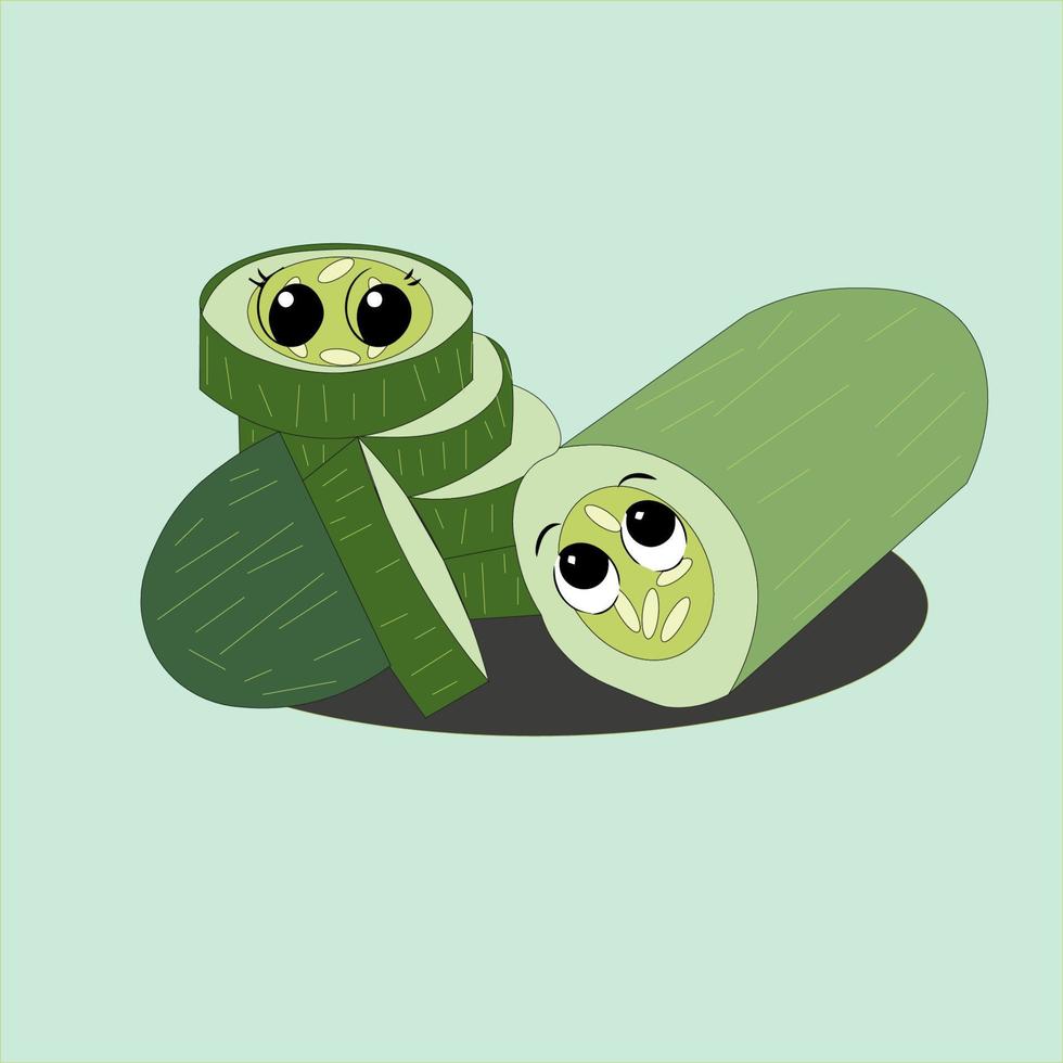 fresh green cucumber cartoon illustration vector