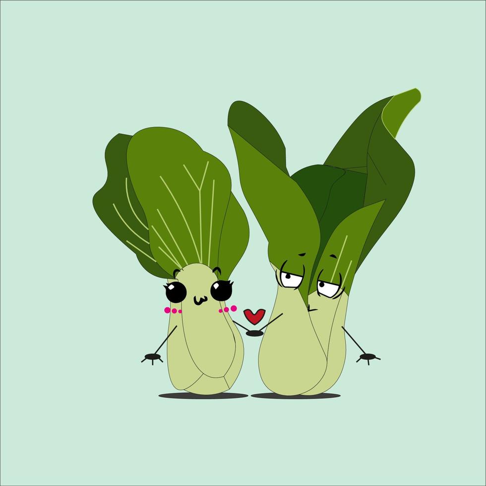 cartoon illustration of mustard greens falling in love vector