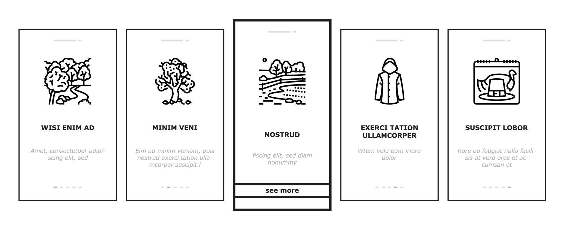 autumn fall leaf nature season onboarding icons set vector