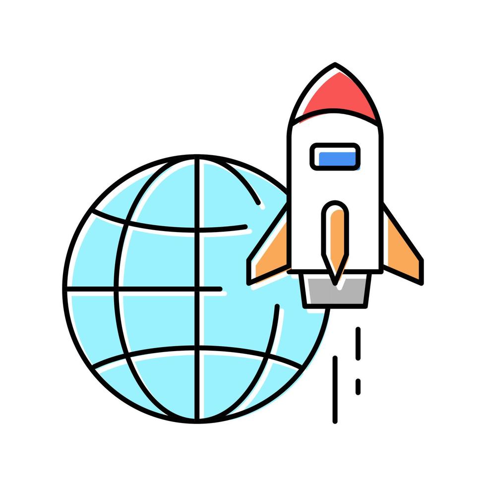 cohete para volar en otro planeta, ilustración de vector de icono de color de transporte espacial