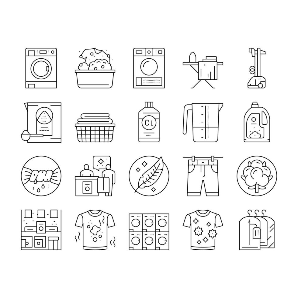 Laundry Service Washing Clothes Icons Set Vector