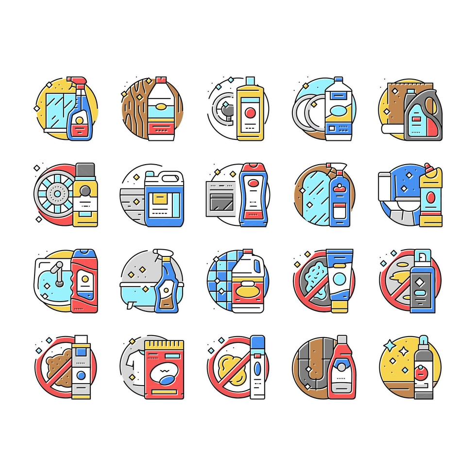 cleaner clean detergent wash hand icons set vector