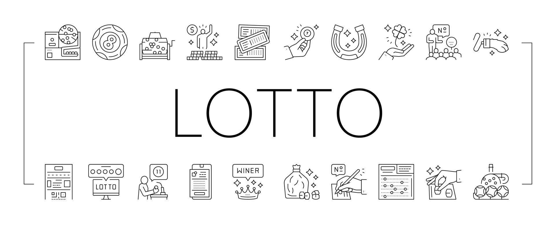 Lotto Gamble Game Collection Icons Set Vector