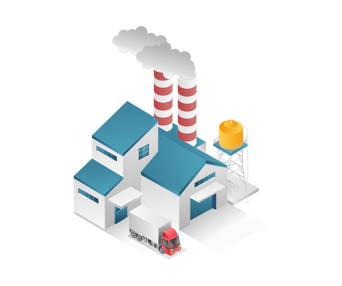 Isometric flat 3d concept illustration of minimalist industrial factory with chimney vector