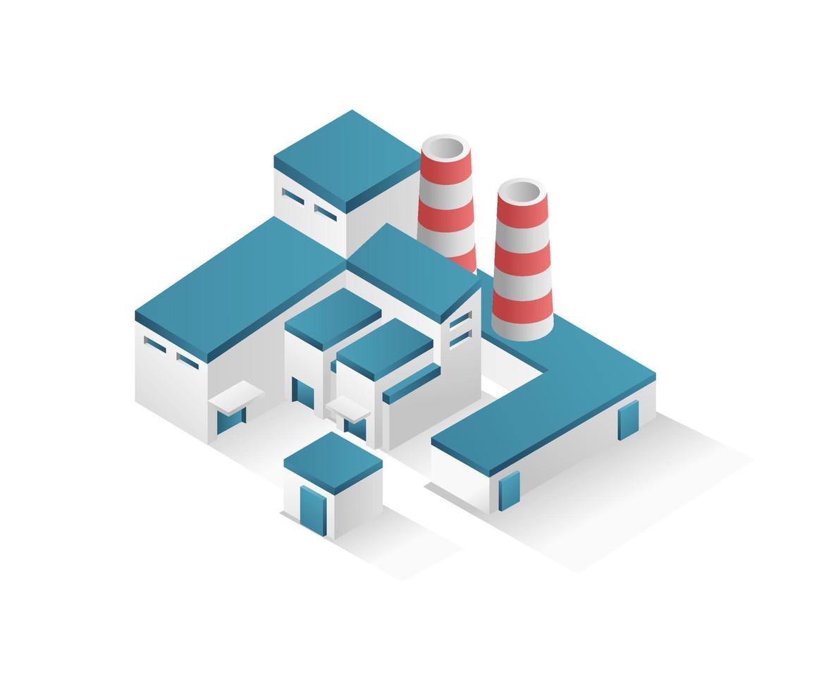 Flat isometric concept 3d illustration modern factory industrial minimalistic building with chimney vector