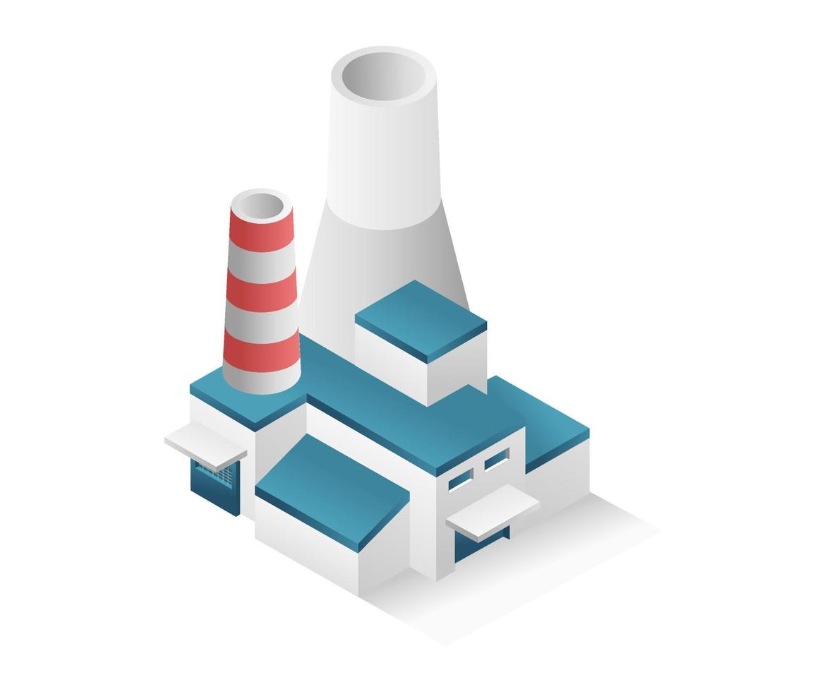 Flat isometric concept 3d illustration of factory industrial minimalist building with big chimney vector