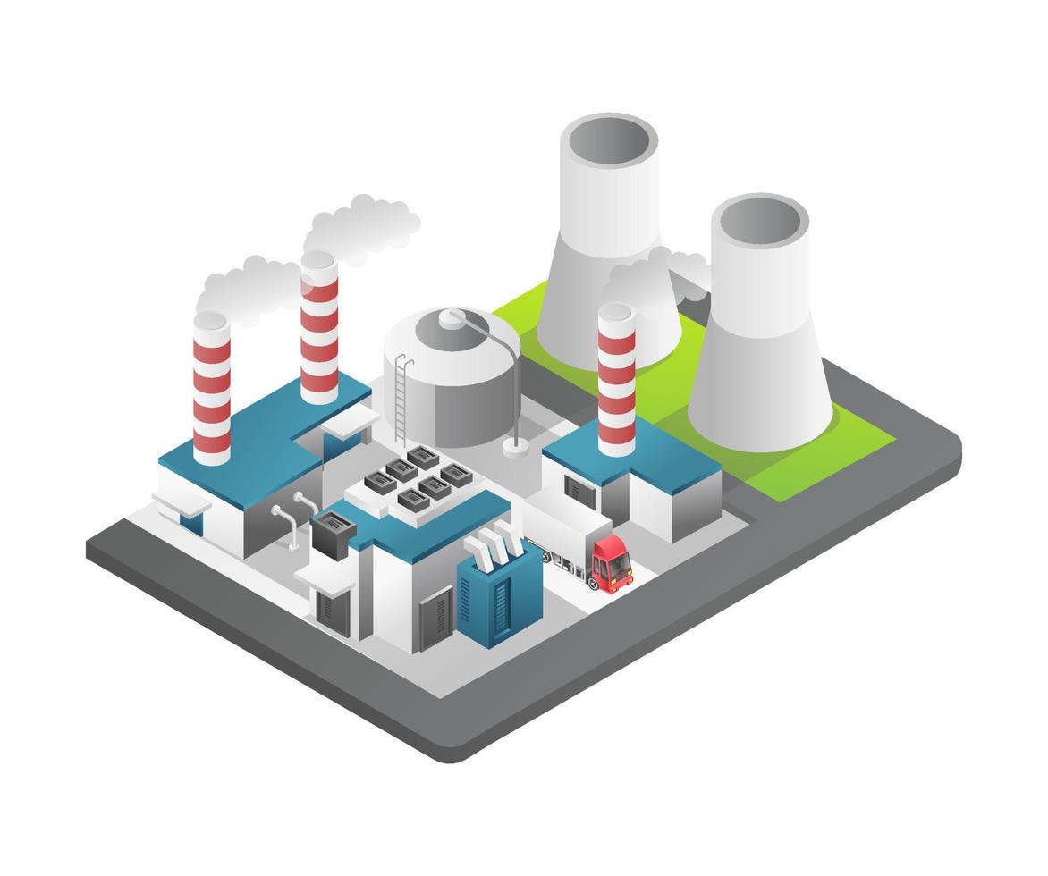 Isometric flat 3d concept illustration of oil and gas industry big factory view vector
