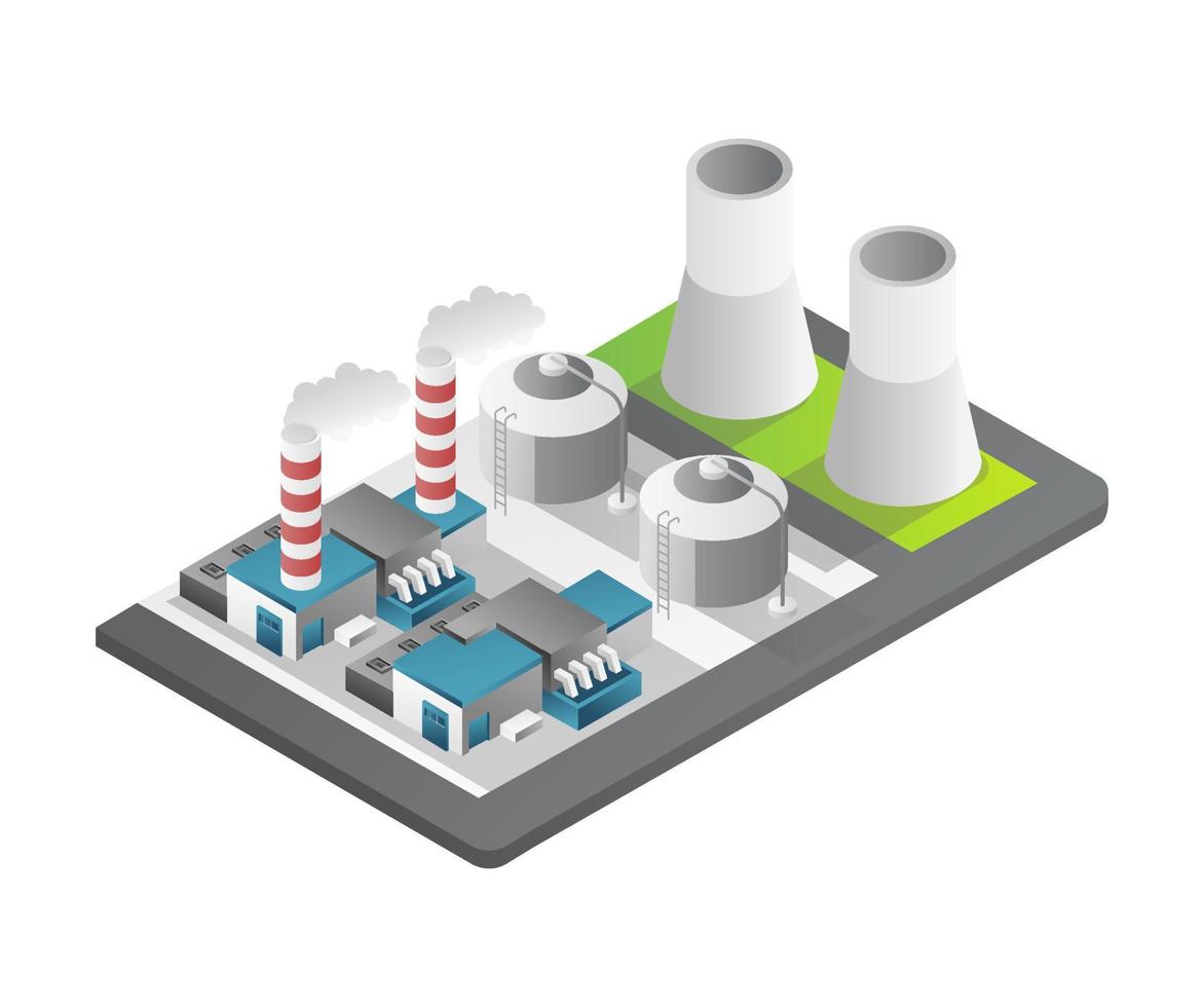ilustración de concepto 3d plano isométrico de la industria de petróleo y gas vista de gran fábrica vector