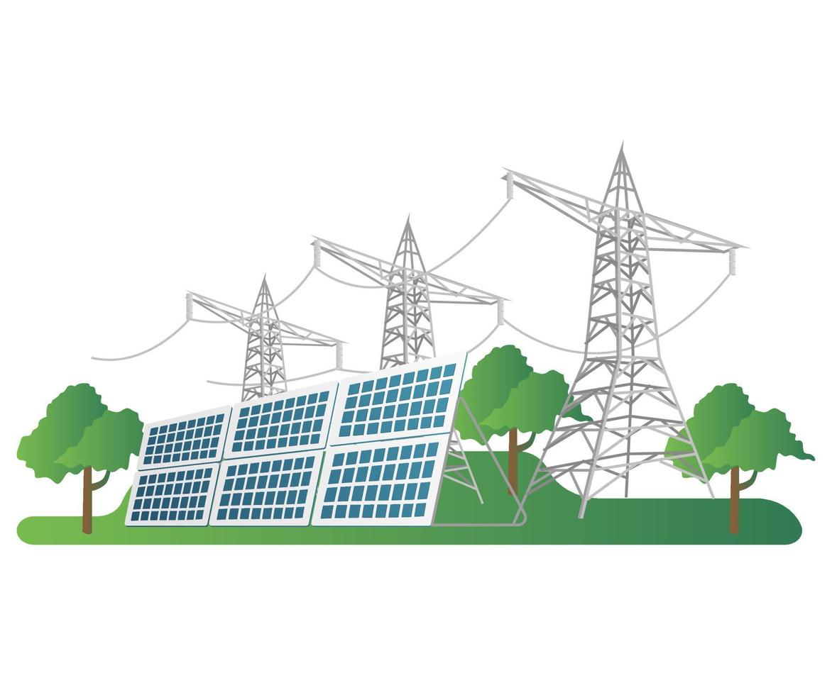 Flat isometric 3d illustration concept of solar electric energy pole channel vector