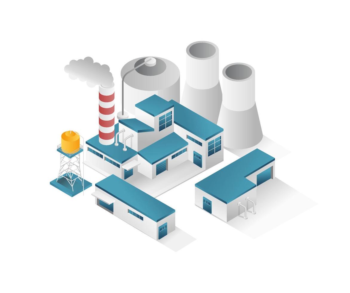 Oil and gas industry factory isometric 3d illustration flat concept vector