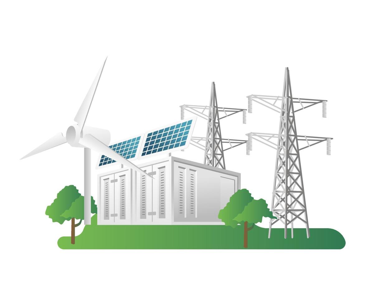 Flat isometric 3d illustration concept of solar energy storage vector