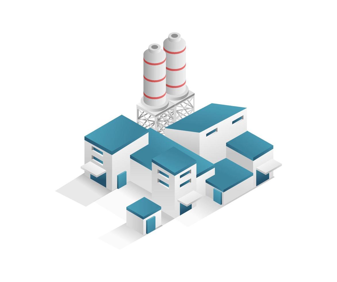 Flat isometric concept 3d illustration modern factory industrial minimalistic building with big gas cylinder vector