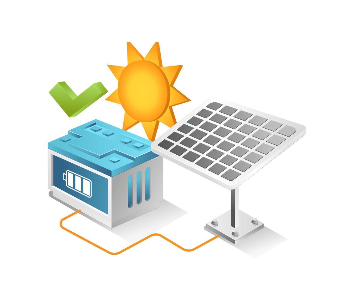 Flat isometric 3d illustration concept of solar panel storage work well vector