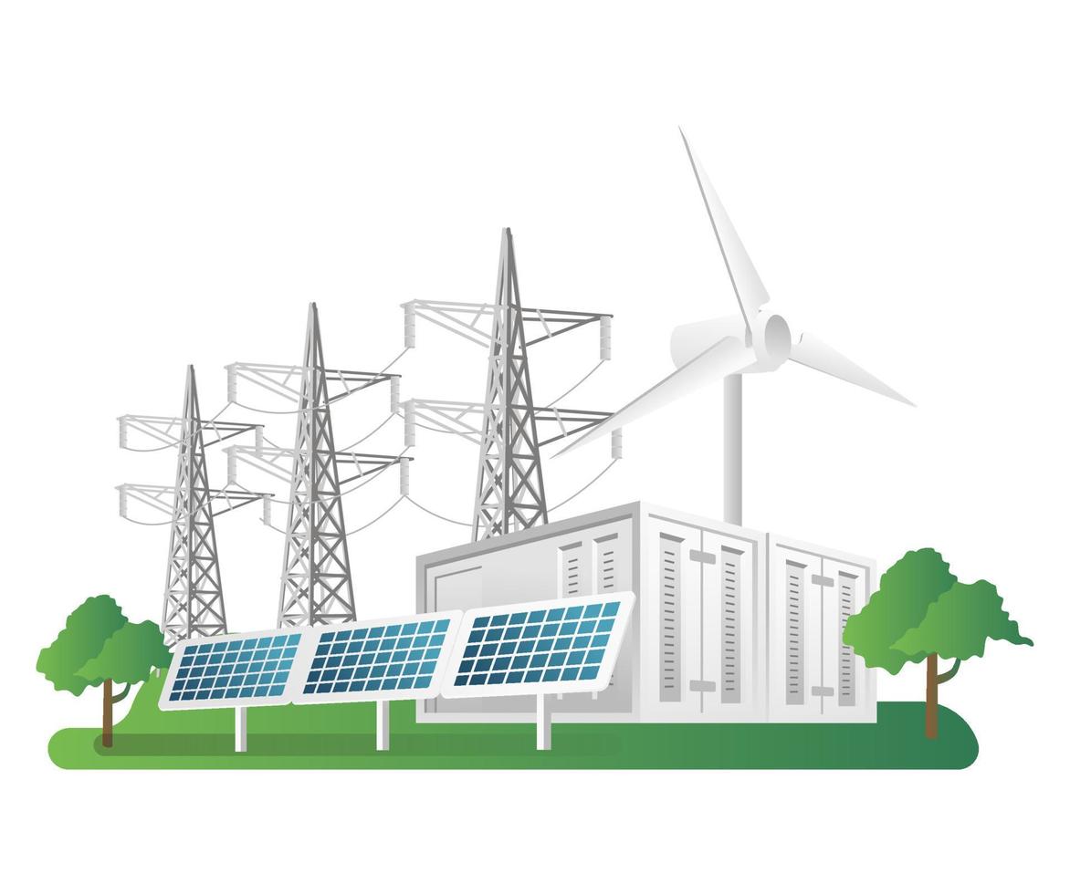 concepto de ilustración 3d isométrica plana de línea de energía solar vector