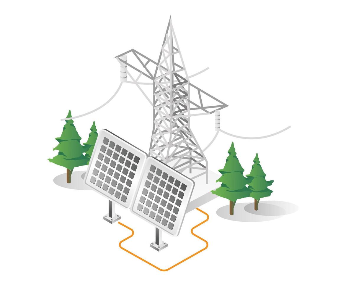 Flat isometric 3d illustration concept of solar electric energy view vector