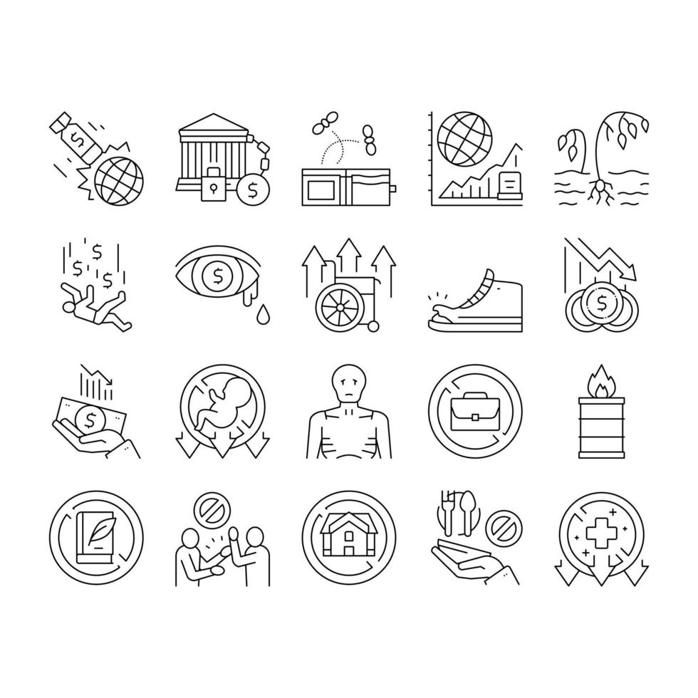 Poverty Destitution Collection Icons Set Vector