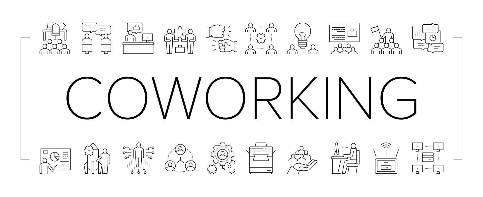 Coworking Service Collection Icons Set Vector