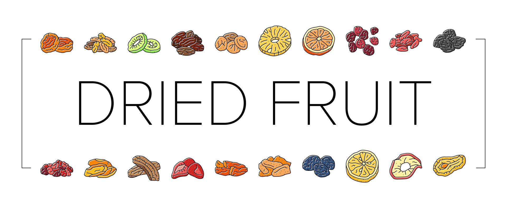 dried fruit healthy snack icons set vector