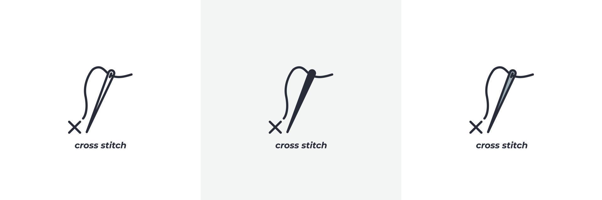 cross stitch icon. Line, solid and filled outline colorful version, outline and filled vector sign. Idea Symbol, logo illustration. Vector graphics