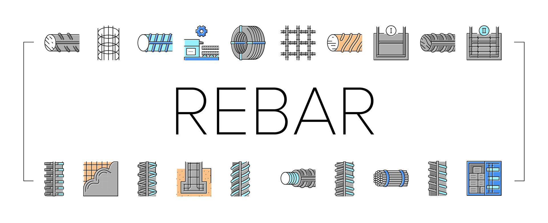 Rebar Construction Collection Icons Set Vector