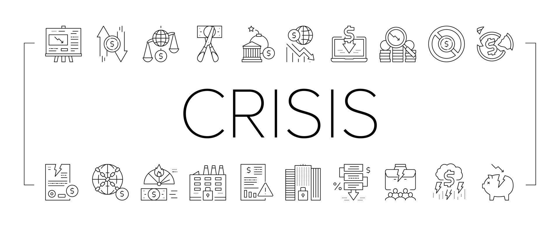 World Financial Crisis Collection Icons Set Vector